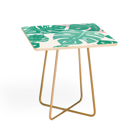 Bianca Green Linocut Monstera Rosy Side Table