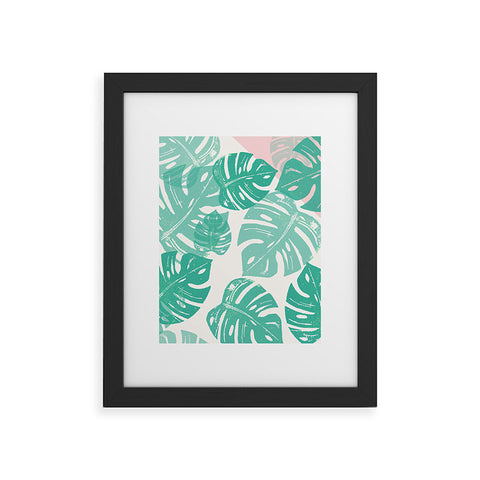Bianca Green Linocut Monstera Rosy Framed Art Print