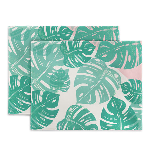 Bianca Green Linocut Monstera Rosy Placemat