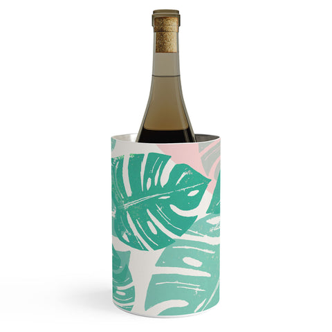 Bianca Green Linocut Monstera Rosy Wine Chiller
