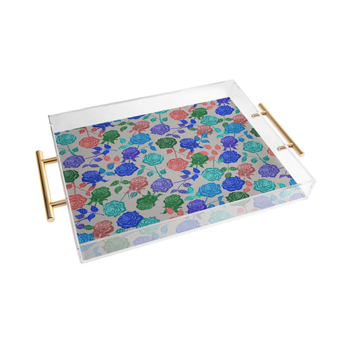 Bianca Green Roses Blue Acrylic Tray