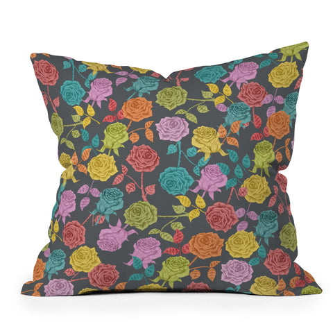 Bianca Green Roses Red Outdoor Throw Pillow