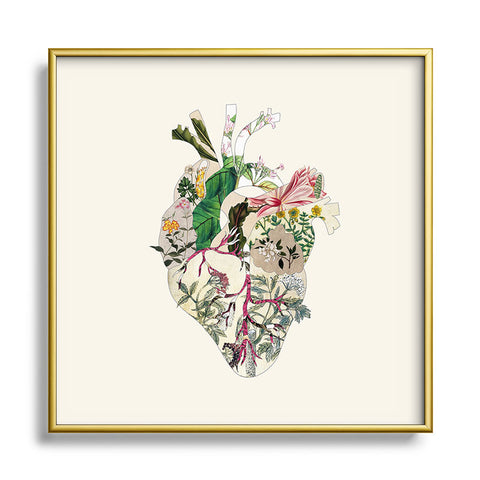Bianca Green Vintage Botanical Heart Square Metal Framed Art Print