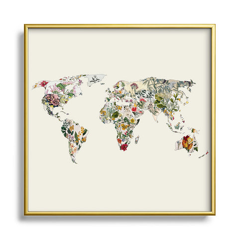 Bianca Green Vintage Botanical World Square Metal Framed Art Print