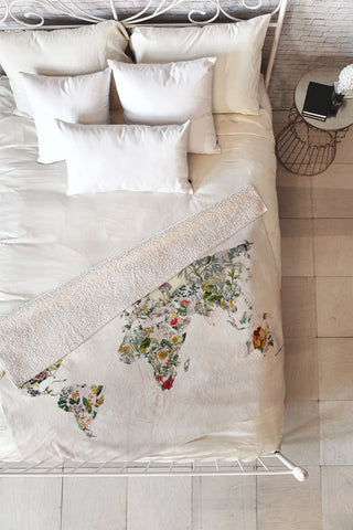 Bianca Green Vintage Botanical World Fleece Throw Blanket