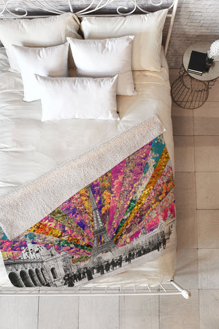 Bianca Green Vintage Paris Fleece Throw Blanket