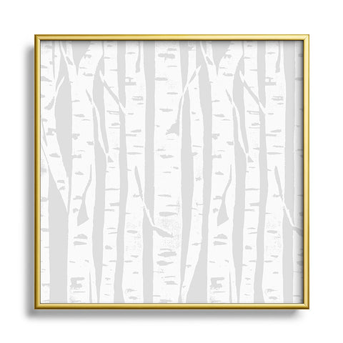Bianca Green Woodcut Birches Square Metal Framed Art Print