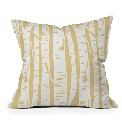 Bianca Green Woodcut Birches Sunny Outdoor Throw Pillow
