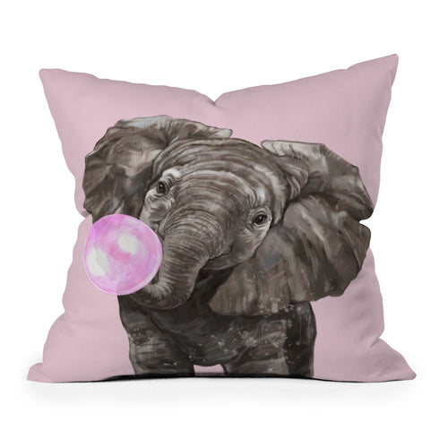 Big Nose Work Baby Elephant Blowing Bubble Outdoor Throw Pillow