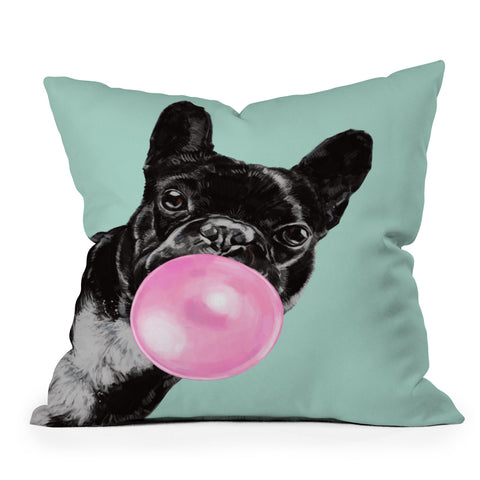 Big Nose Work Bubblegum French Bulldog Outdoor Throw Pillow