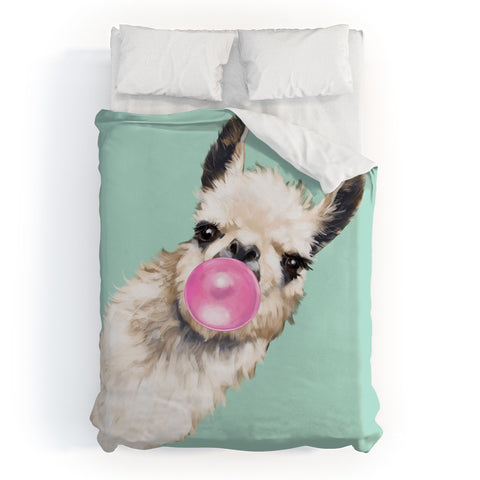 Big Nose Work Bubblegum Llama in Green Duvet Cover