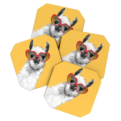 Big Nose Work Fashion Hipster Llama Coaster Set