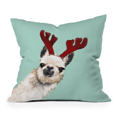 Big Nose Work Llama Reindeer Green Outdoor Throw Pillow