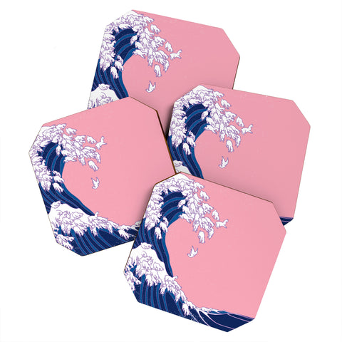 Big Nose Work Llama Waves in Pink Coaster Set