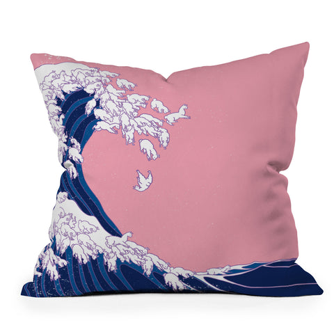 Big Nose Work Llama Waves in Pink Outdoor Throw Pillow