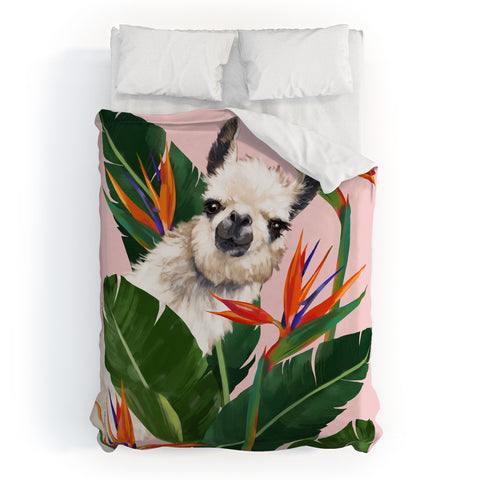 Big Nose Work Llama With Bird of Paradise Duvet Cover