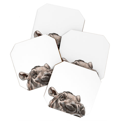 Big Nose Work Peeking Baby Hippo Coaster Set