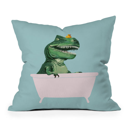 Big Nose Work Playful TRex in Bathtub Outdoor Throw Pillow