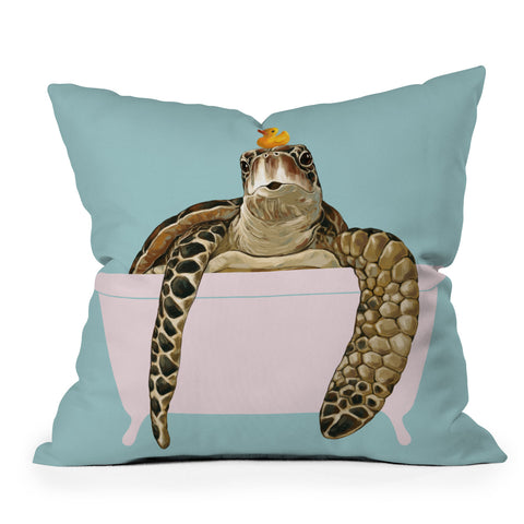 Big Nose Work Sea Turtle in Bathtub Outdoor Throw Pillow