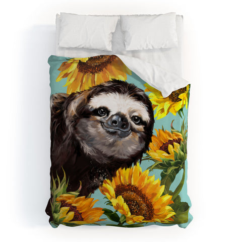 Big Nose Work Sneaky Sloth with Sunflowers Duvet Cover