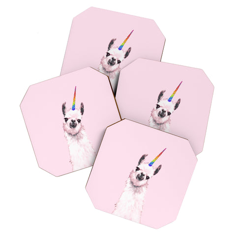 Big Nose Work Unicorn Llama in Pink Coaster Set
