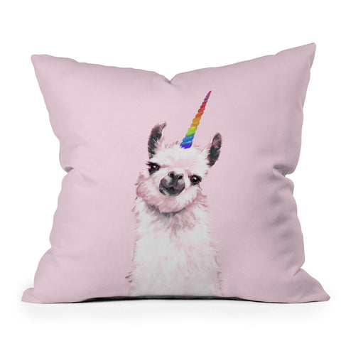 Big Nose Work Unicorn Llama in Pink Outdoor Throw Pillow