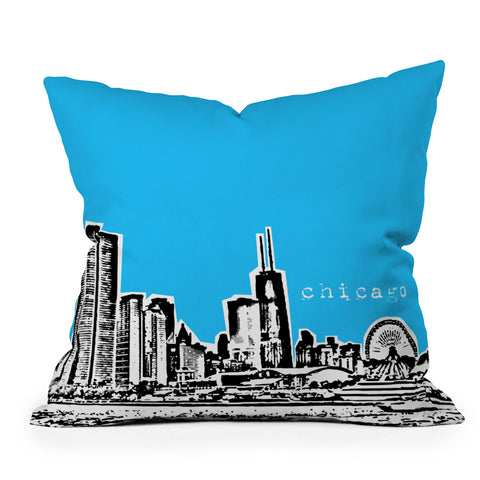 Bird Ave Chicago Blue Outdoor Throw Pillow
