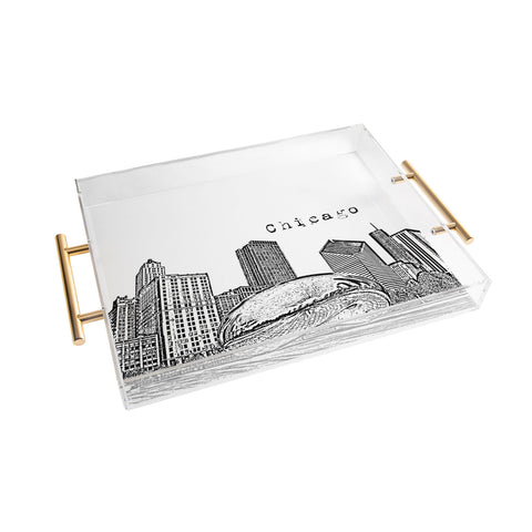 Bird Ave Chicago Illinois Black and White Acrylic Tray