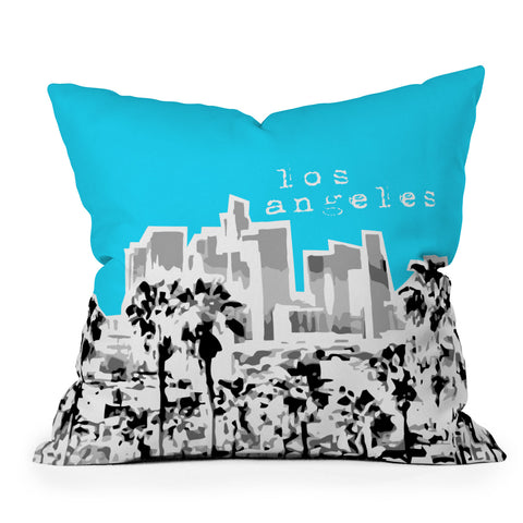 Bird Ave Los Angeles Aqua Outdoor Throw Pillow