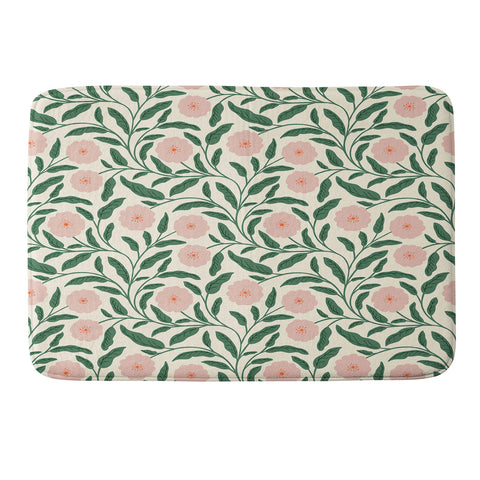 BlueLela Bold Pink Botanical Blooms Light Memory Foam Bath Mat
