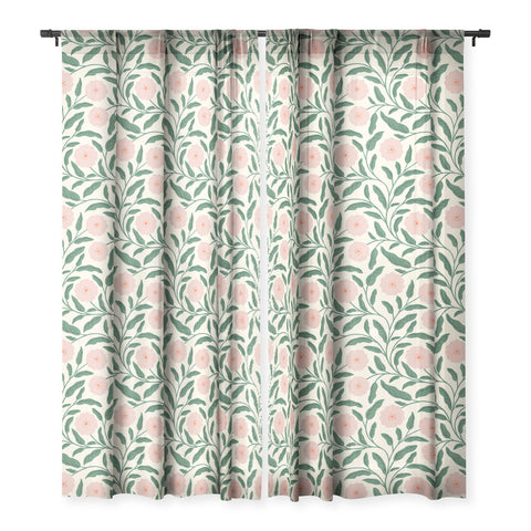 BlueLela Bold Pink Botanical Blooms Light Sheer Window Curtain