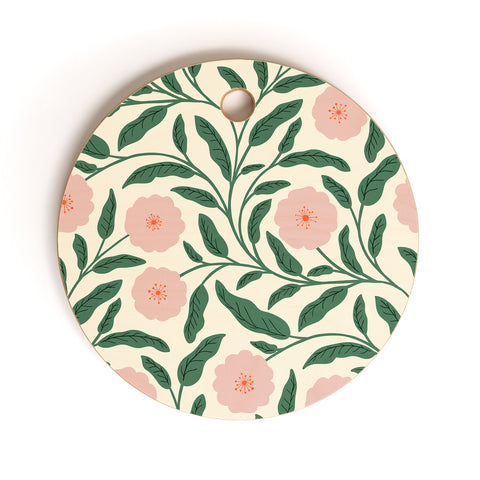 BlueLela Bold Pink Botanical Blooms Light Cutting Board Round