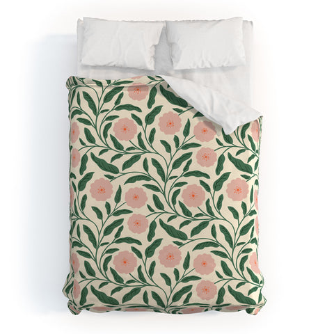 BlueLela Bold Pink Botanical Blooms Light Duvet Cover