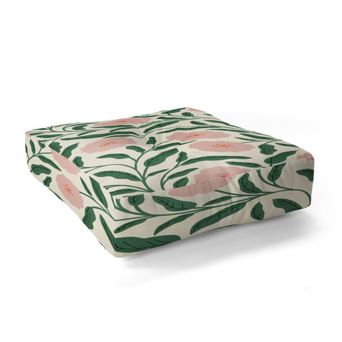 BlueLela Bold Pink Botanical Blooms Light Floor Pillow Square