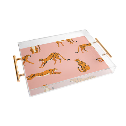 BlueLela Cheetahs pattern on pink Acrylic Tray
