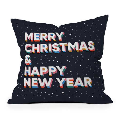BlueLela Merry Christmas and Happy New Year Outdoor Throw Pillow
