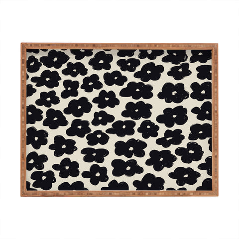 Bohomadic.Studio Black and White Daisy Pattern Rectangular Tray