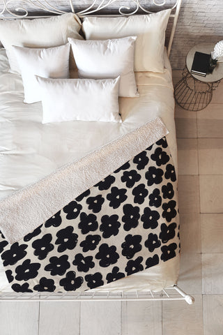 Bohomadic.Studio Black and White Daisy Pattern Fleece Throw Blanket