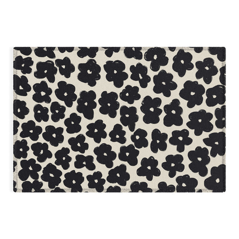 Bohomadic.Studio Black and White Daisy Pattern Outdoor Rug