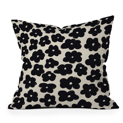 Bohomadic.Studio Black and White Daisy Pattern Outdoor Throw Pillow