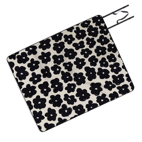 Bohomadic.Studio Black and White Daisy Pattern Picnic Blanket