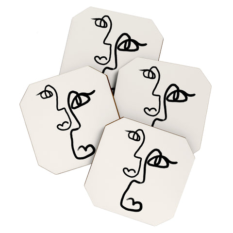 Bohomadic.Studio Double Line Faces Black Coaster Set