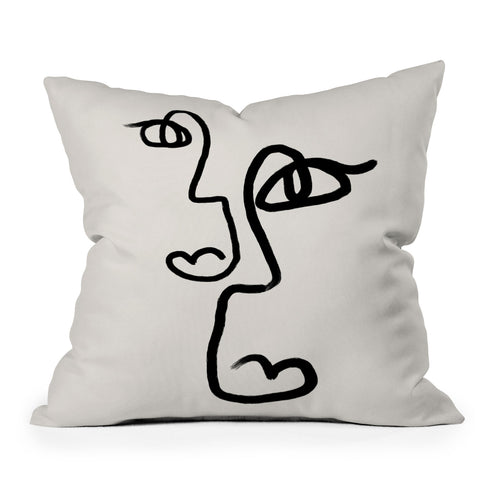 Bohomadic.Studio Double Line Faces Black Throw Pillow Havenly