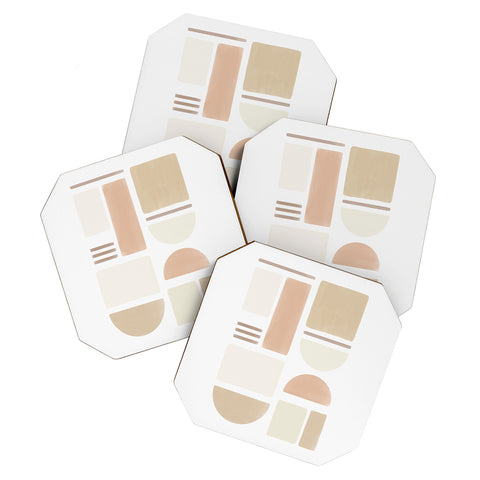 Bohomadic.Studio Geometric Shapes in Creme and Soft Pink Coaster Set