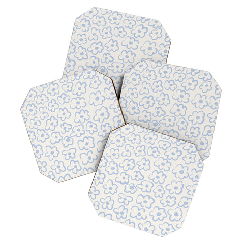 Bohomadic.Studio Light Blue Daisies Pattern Coaster Set