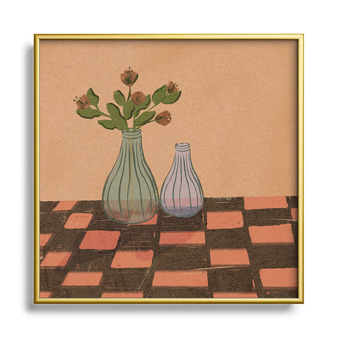 Britt Does Design Checked and Floral Square Metal Framed Art Print