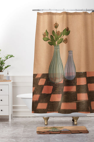 Britt Does Design Checked and Floral Shower Curtain And Mat