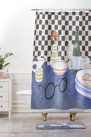 Britt Does Design Checkered morning Shower Curtain And Mat