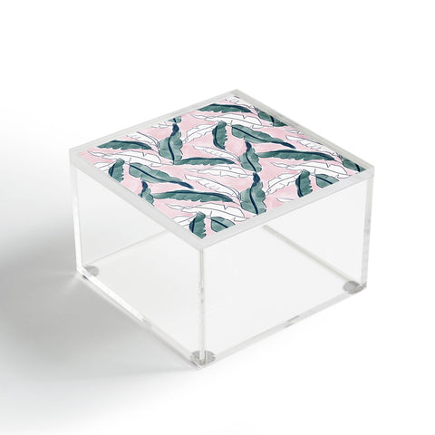 Britt Mills Design Banana Leaves Pink Acrylic Box