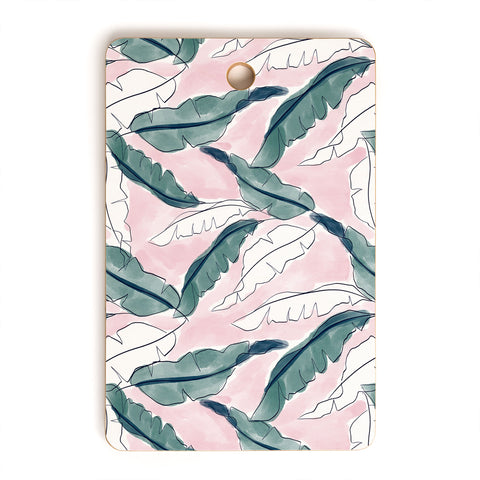 Britt Mills Design Banana Leaves Pink Cutting Board Rectangle